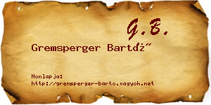 Gremsperger Bartó névjegykártya